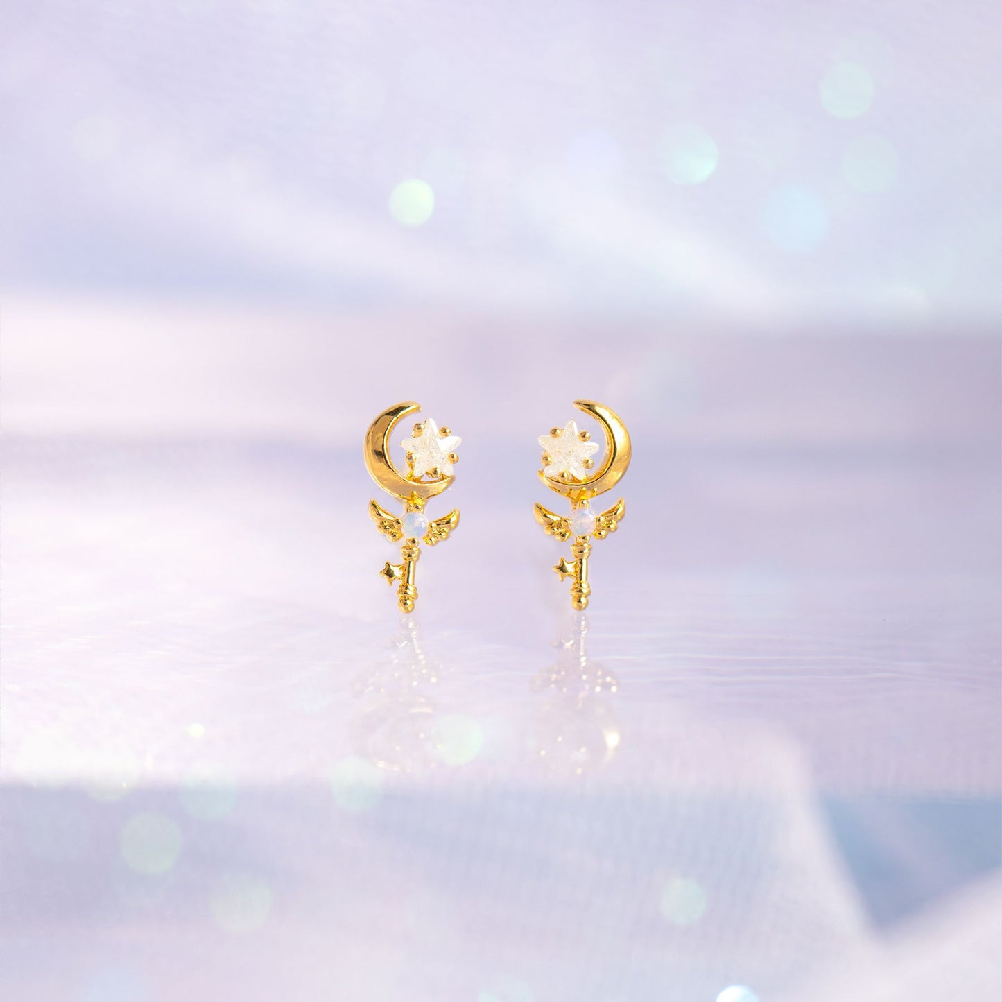 Classic Style Real Gold Star Moon Earrings