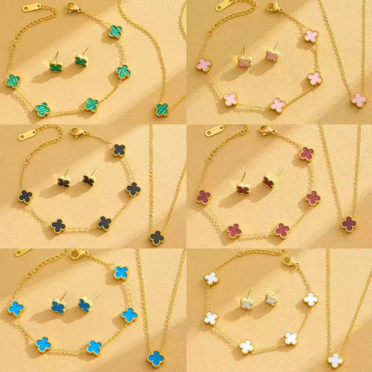 Women's Steel Double-sided Four-leaf Flower Fashion Temperament Entry Jewelry Set