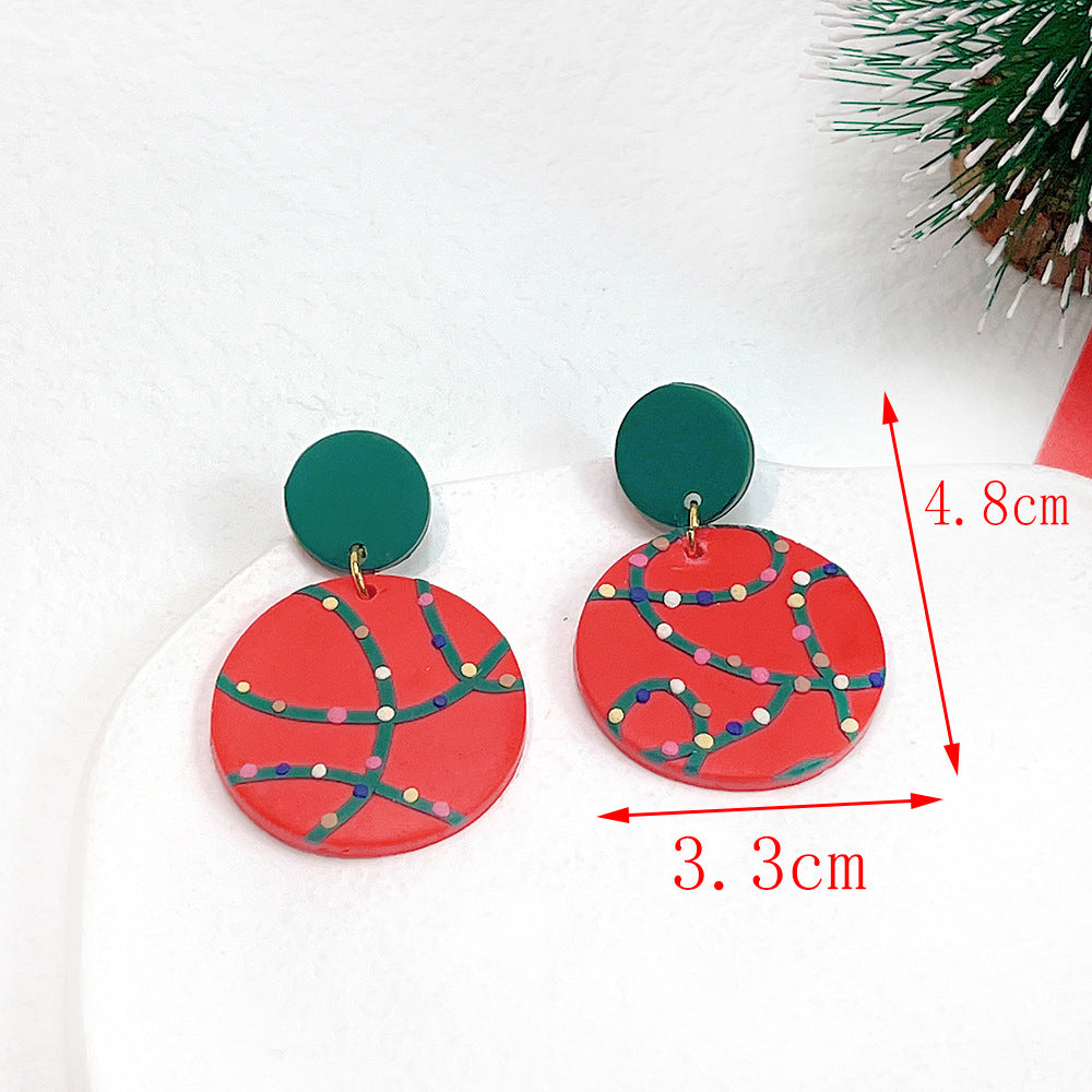 Christmas Jewelry Plaid Geometric Snowman Ear Earrings