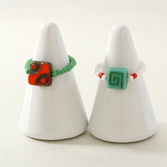 Simple Cute Elastic String Czech Bead Rings