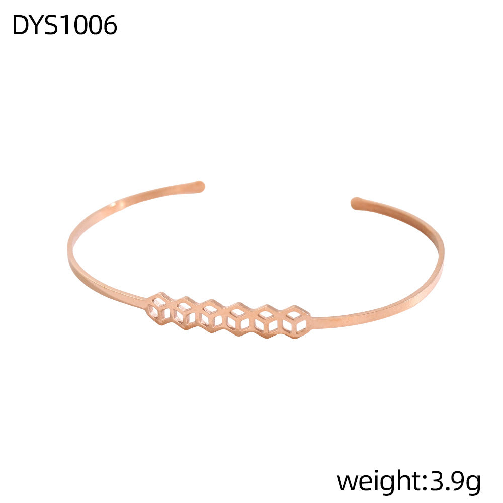 Geometric Hollow Metal Feeling Open-ended Stainless Steel Vacuum Electroplating Design Bracelets