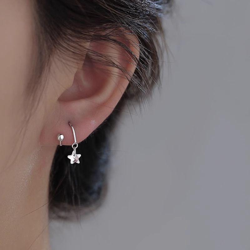 Screw Tightening Buckle Zircon Star Ear Spring Earrings