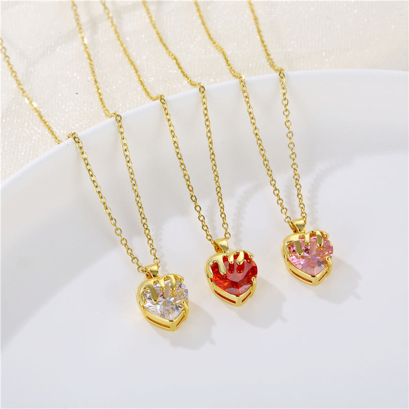 Heart-shaped Zircon Female Stainless Steel Crystal Clavicle Necklaces