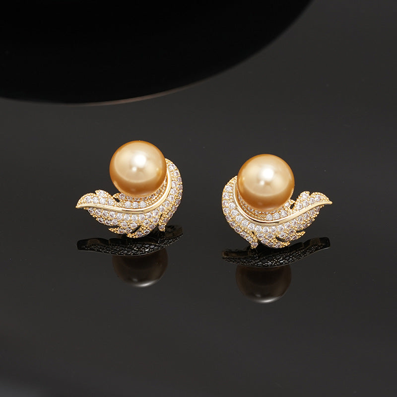 Women's Zircon Feather Pearl Light Luxury High Rings