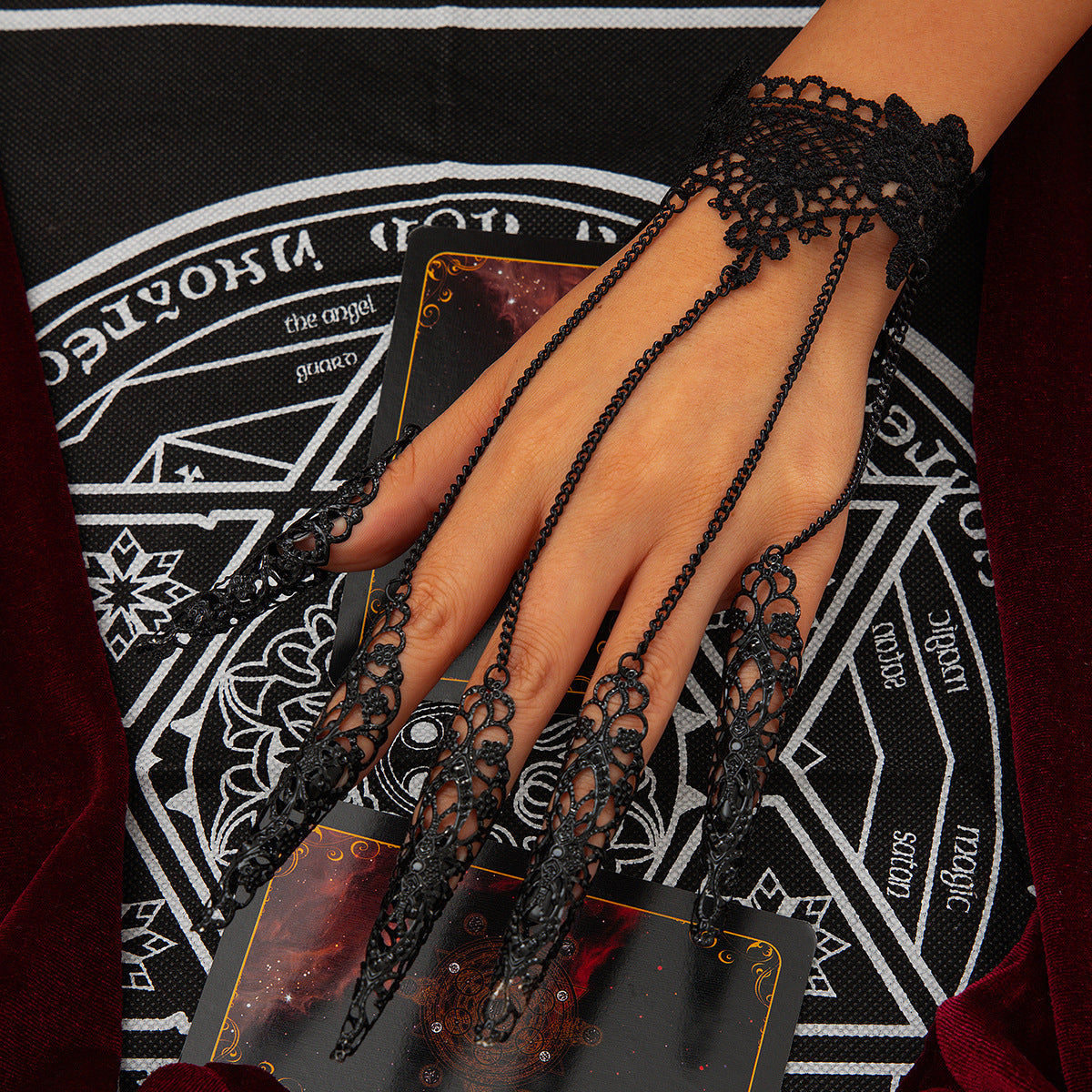 Women's Black Tassel Halloween Lace Alloy Finger Bracelets