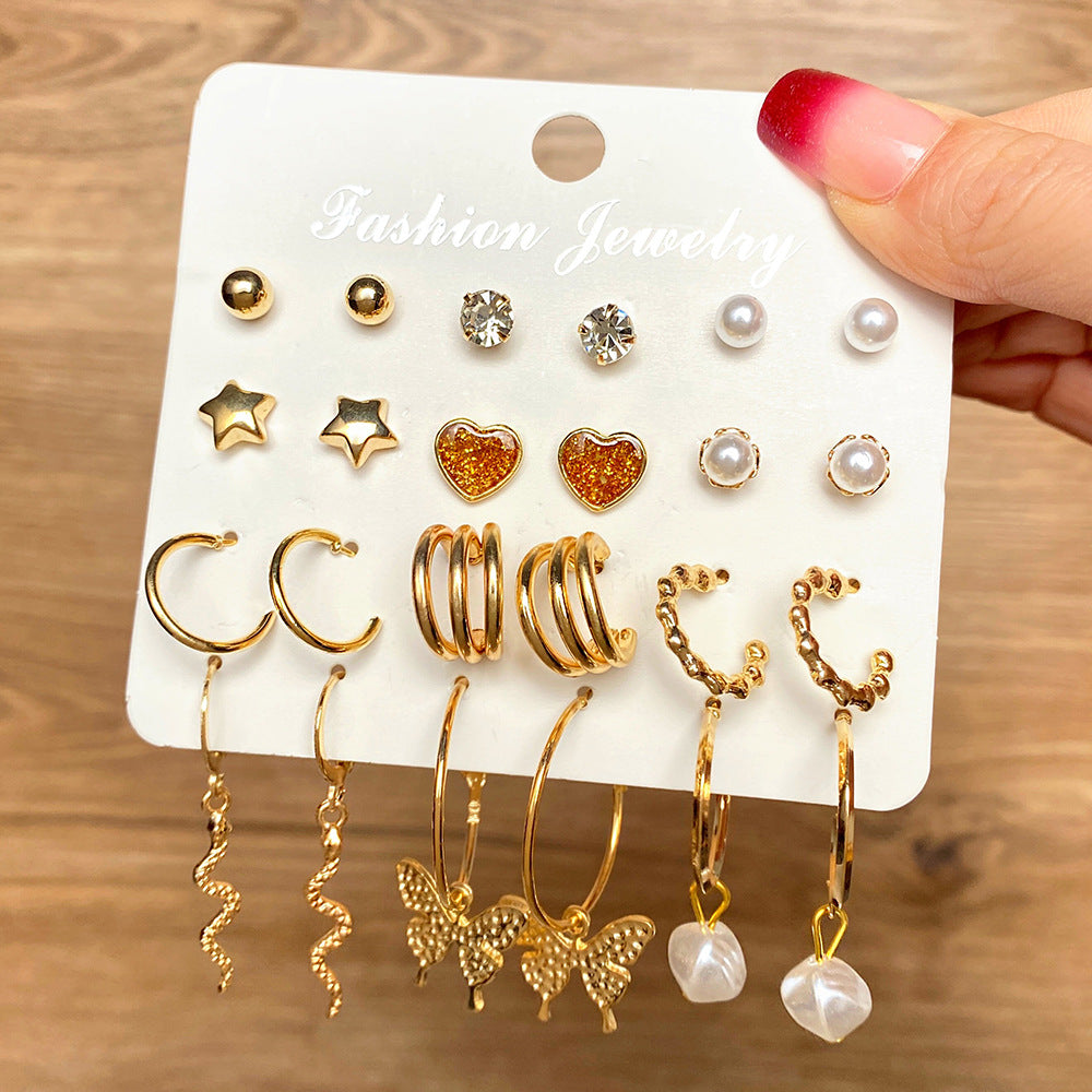 Women's Retro Geometric Suit High-grade Pearl Set Rings