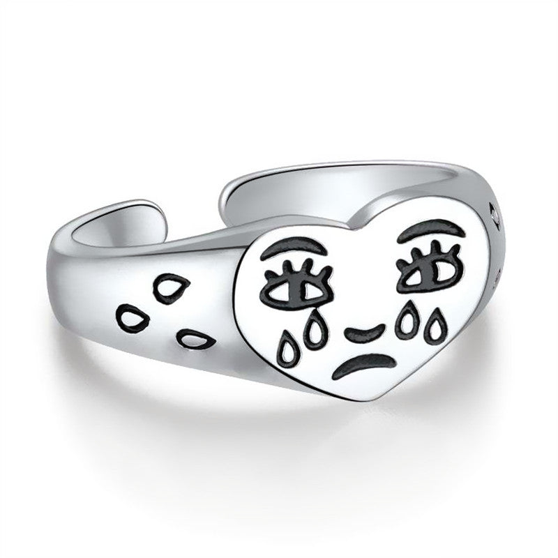 Female Open Korean Style Design Artistic Tears Expression Rings