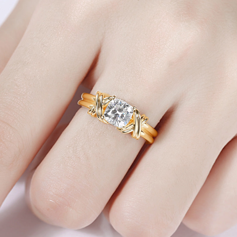 Women's Simple Cold Style Crystal Zircon Interwoven Ring