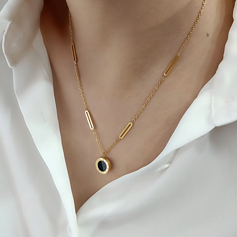 Women's Double-sided Wear Black White Shell Titanium Steel Necklaces