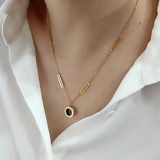 Women's Double-sided Wear Black White Shell Titanium Steel Necklaces