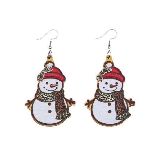 Snowman Bell Santa Claus Simple Wooden Earrings