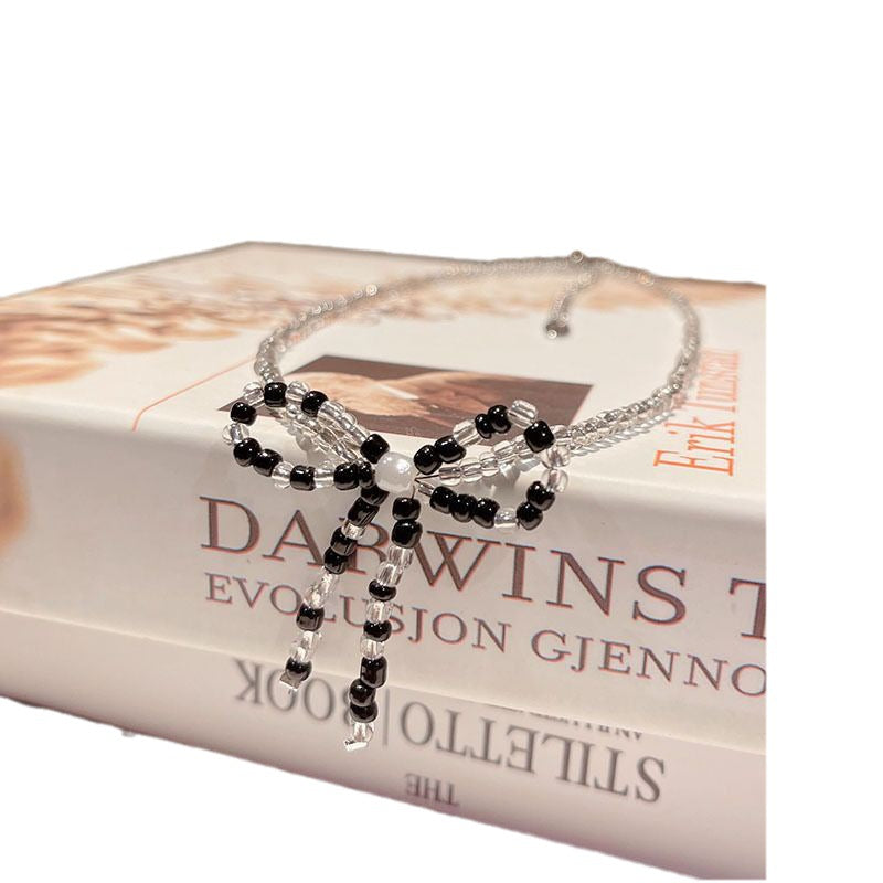Women's Chain Bow Crystal String Beads Niche Necklaces