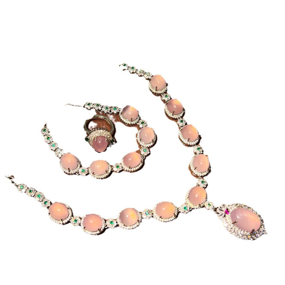 Chinese Sapphire Chalcedony Retro Court Sier Jewelry Set