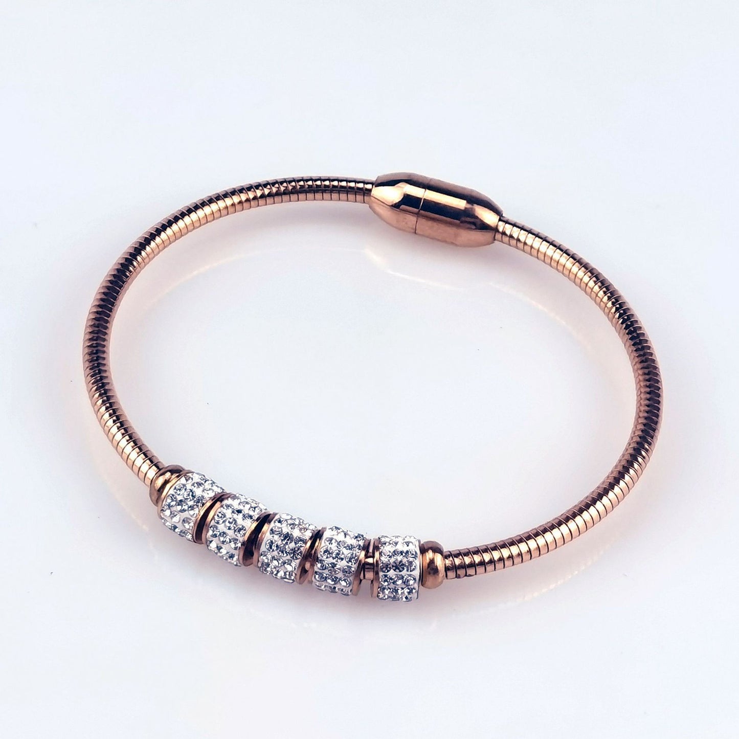Simple Titanium Steel Diamond Stainless Magnetic Buckle Lucky Beads Beaded Bracelets