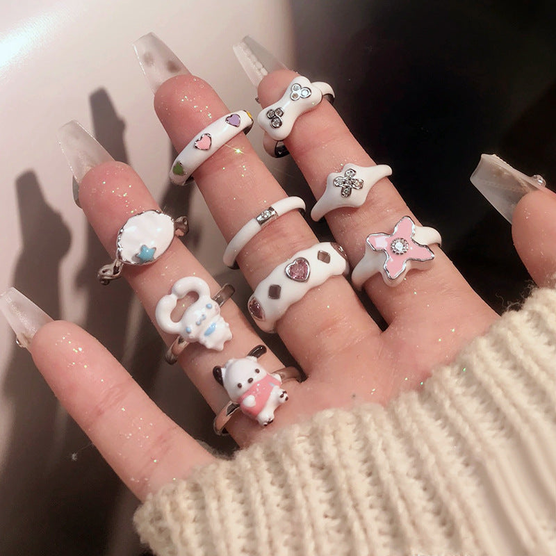 Cream Style Niche Design Personality Cartoon Creative Rings
