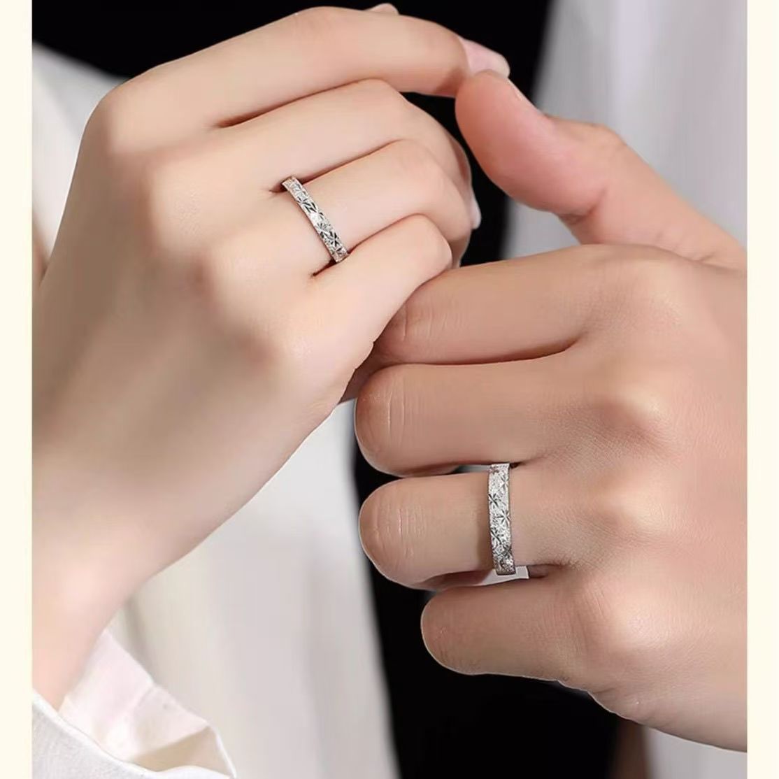 White Copper Starry Sky Couple Pair Simple Design Light Luxury Rings