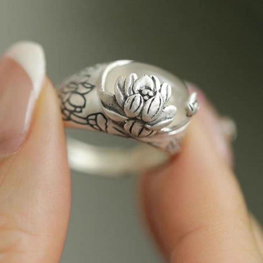 Ethnic Style Design Retro Distressed Lotus Index Finger Rings