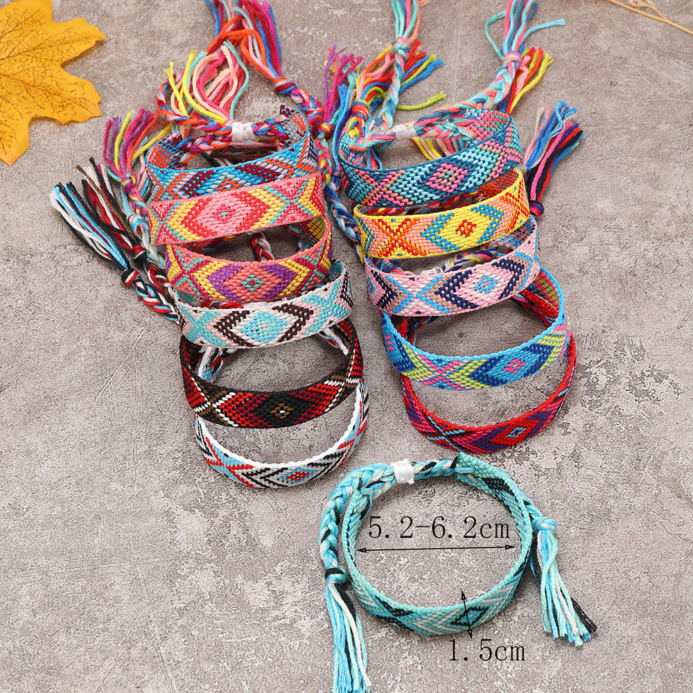 Women's Style Plaid Cotton Linen Colorful Nepal Bracelets