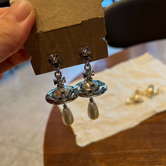 Water Drop Pearl Eardrops Three-dimensional Saturn Rings