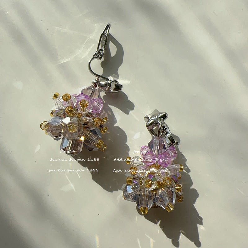 Sweet Pink Purple Ing Bow Painless Earrings
