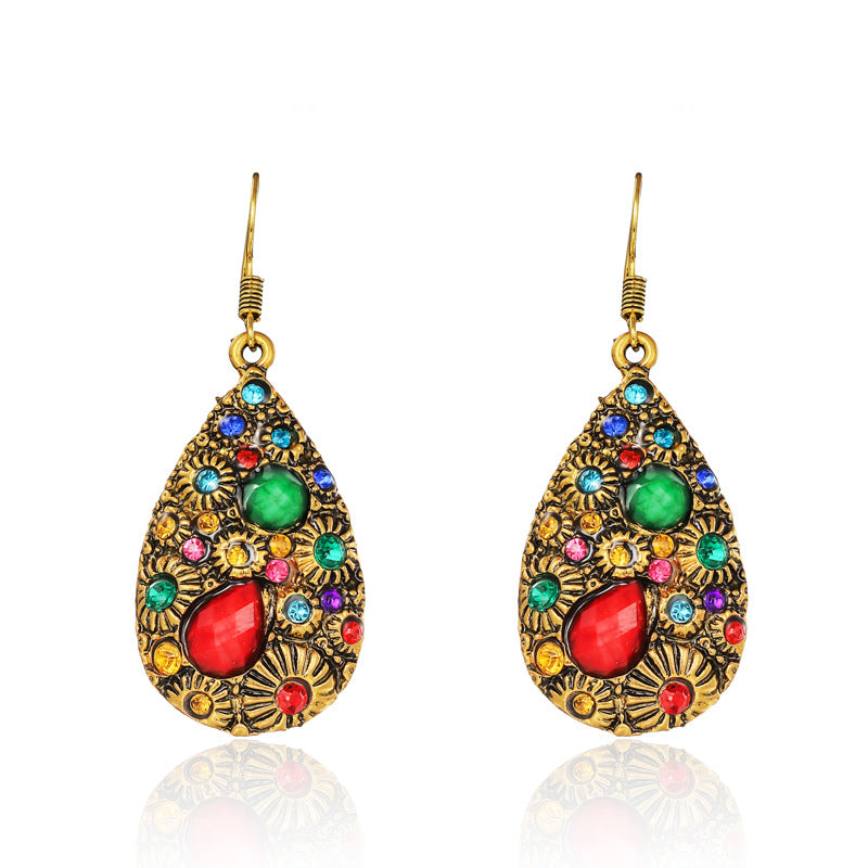 Water Drop Gem Ancient Ethnic Style Earrings