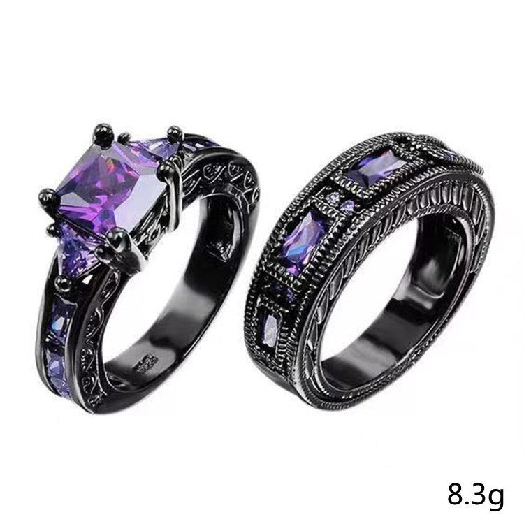 Luxury Popular Vintage Black Gold Purple Rings