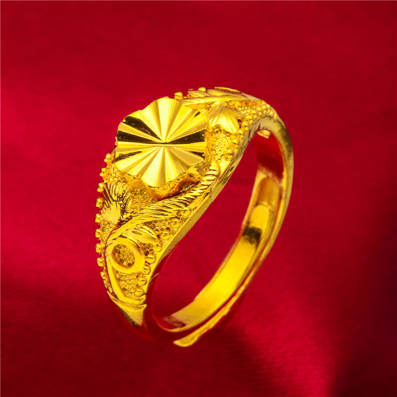 Women's Vietnam Placer Gold Pattern Carven Design Rings