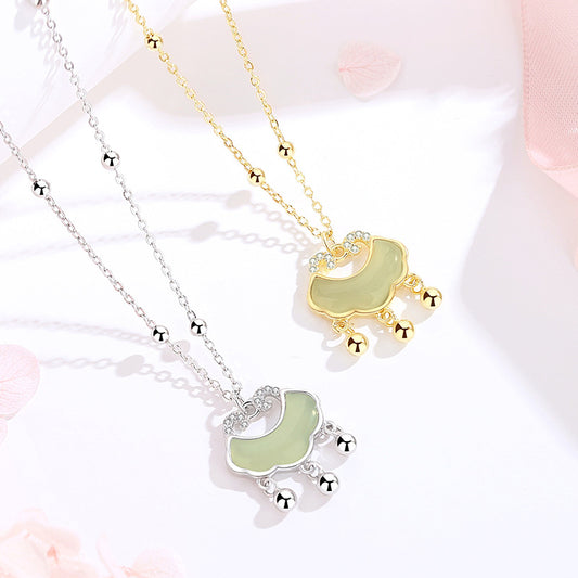 Women's Jade Safety Lock Sterling Sier Chinese National Fashion Design Necklaces