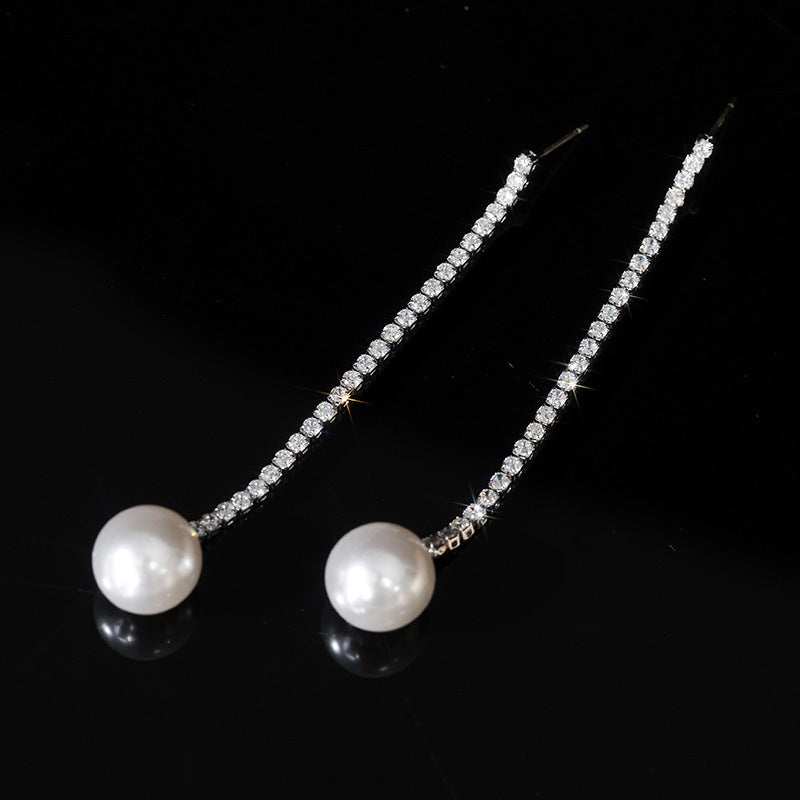 Women's Sier Pearl Tassel Personalized Long Eardrops Earrings