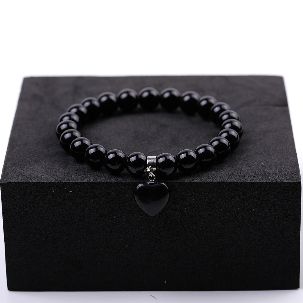 Pink Crystal Peach Heart Tigereye Green White Dot Blue Bracelet