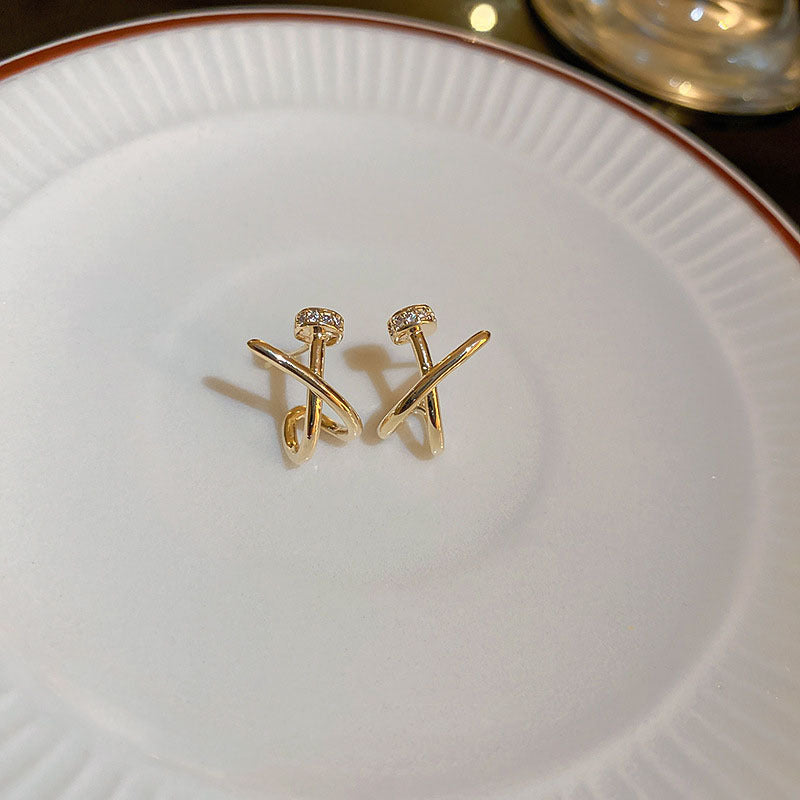 Women's Cross Design High-grade Elegant Square Round Face Stud Earrings