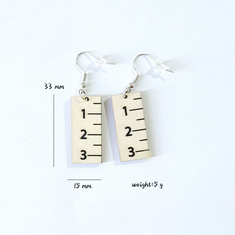 School Wooden Pencil Rainbow Ruler Love Earrings