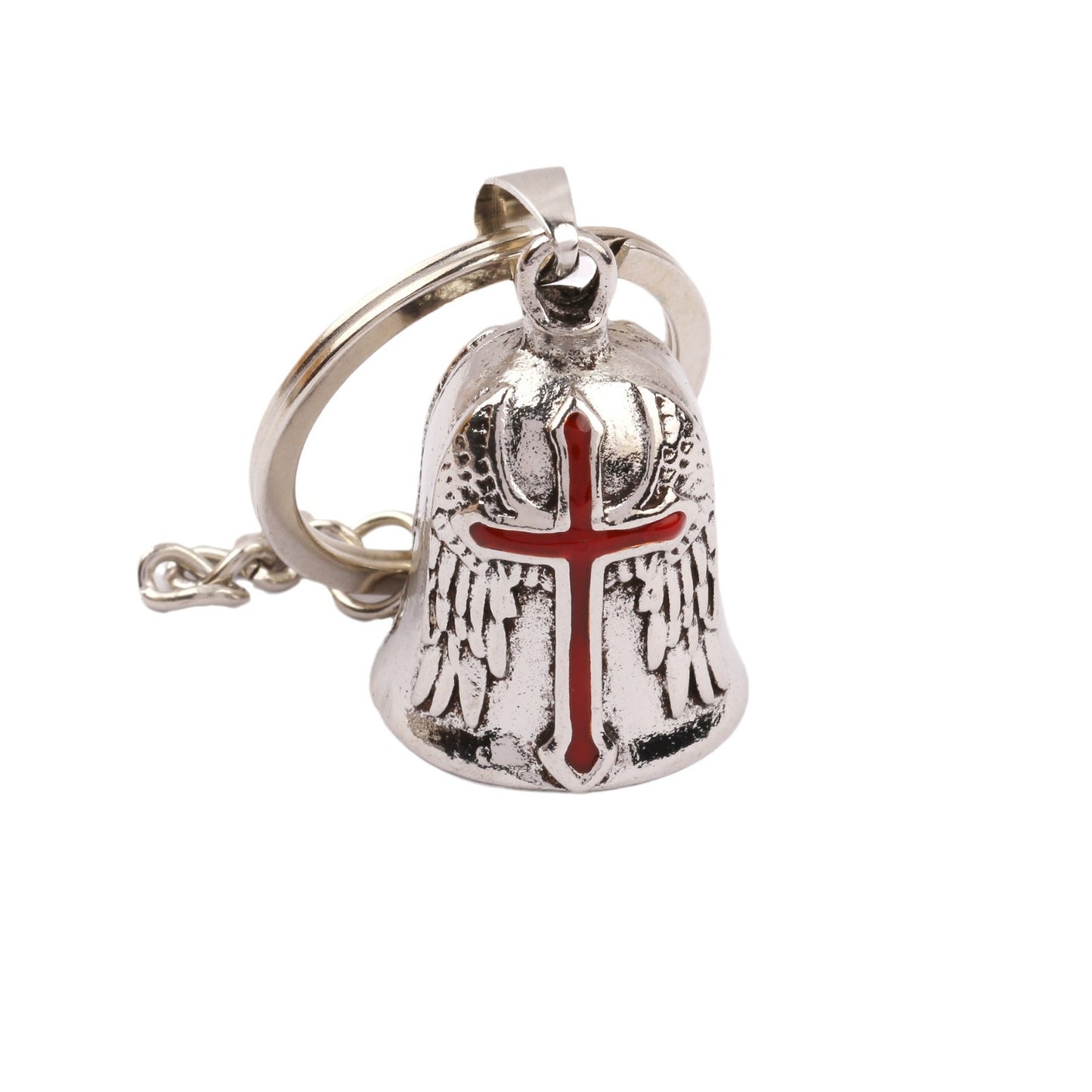 Dripping Cross Retro Punk Angel Wings Motorcycle Lucky Bell Key Necklace