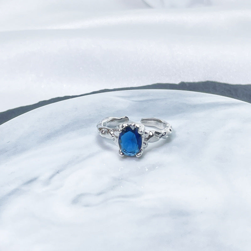 Female Niche Irregular Blue Series Simple Refined Stylish Versatile Rings