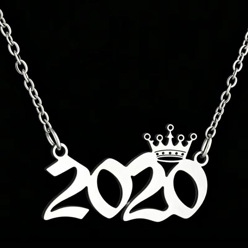 Women's Stainless Steel Light Luxury Crown Digital Metallic Necklaces