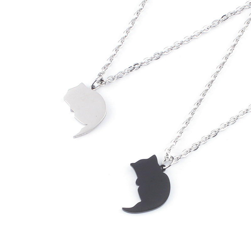 Men's White Cat Stainless Steel Cute Couple Necklaces