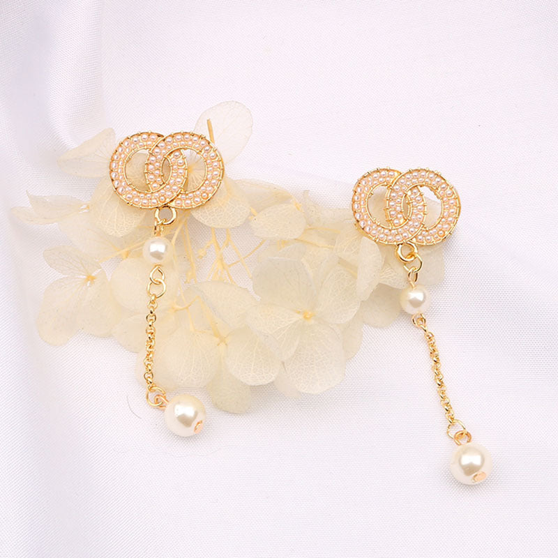 Women's Trendy Sier Pearl Korean Long Fringed Earrings