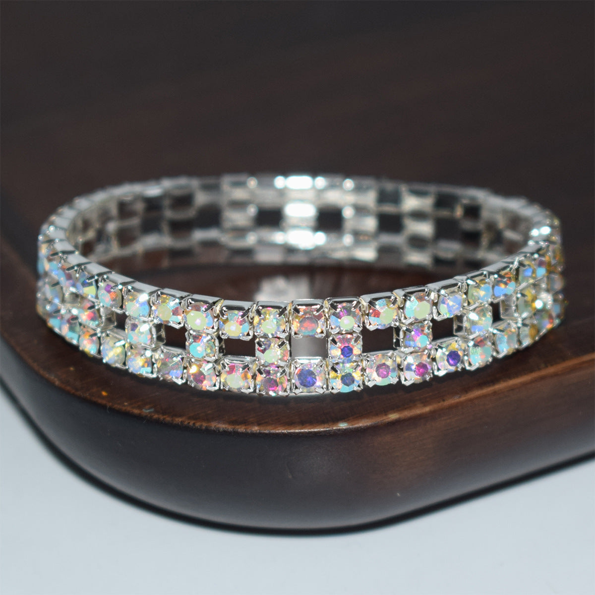 Elastic Hollow Rubber Band Full Rhinestone Exaggerated Wide Bangle Bracelets