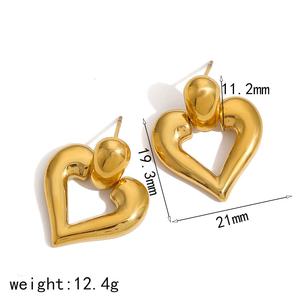 Women's Love Heart Casting Style Gold Titanium Earrings