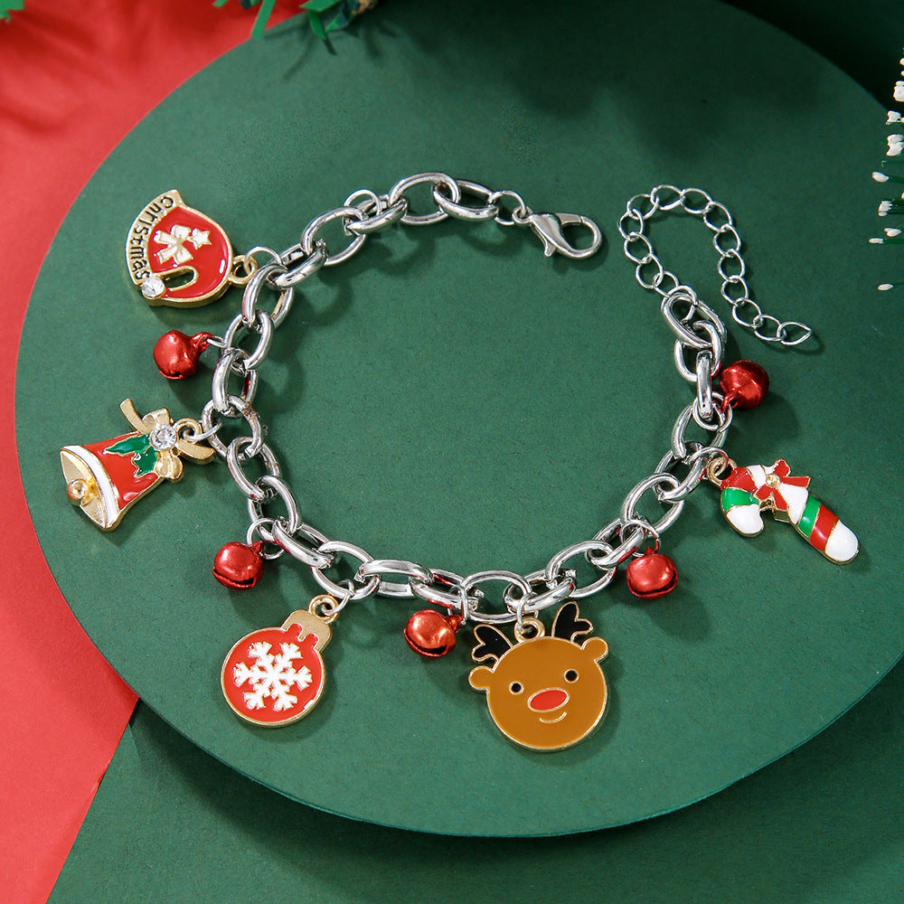 Christmas Red Green Acrylic Snowflake Bell Bracelets