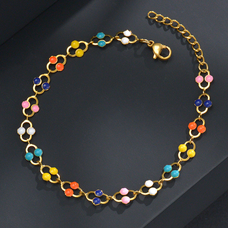 Love Round Moon Stitching Chain Female Stainless Bracelets