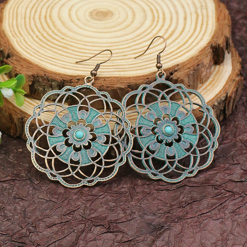 Women's Turquoise Hollow Tassel Alloy Geometric Classic Ethnic Earrings