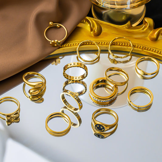 Titanium Female Simple Fashion Personality Style Gold Index Rings