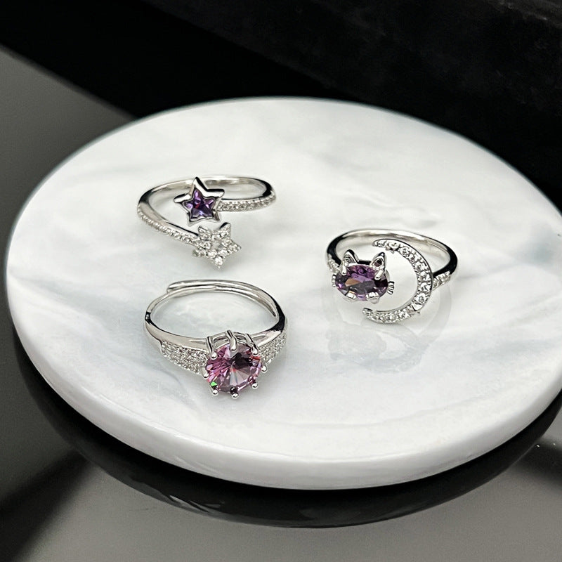 Korean Style Light Luxury Purple Diamond Rings