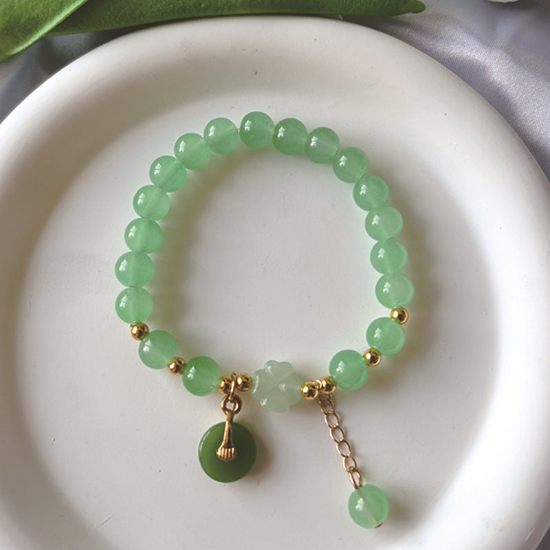 Clover Imitation Aventurine Female Girlfriends Peace Buckle Glass Live Bracelets