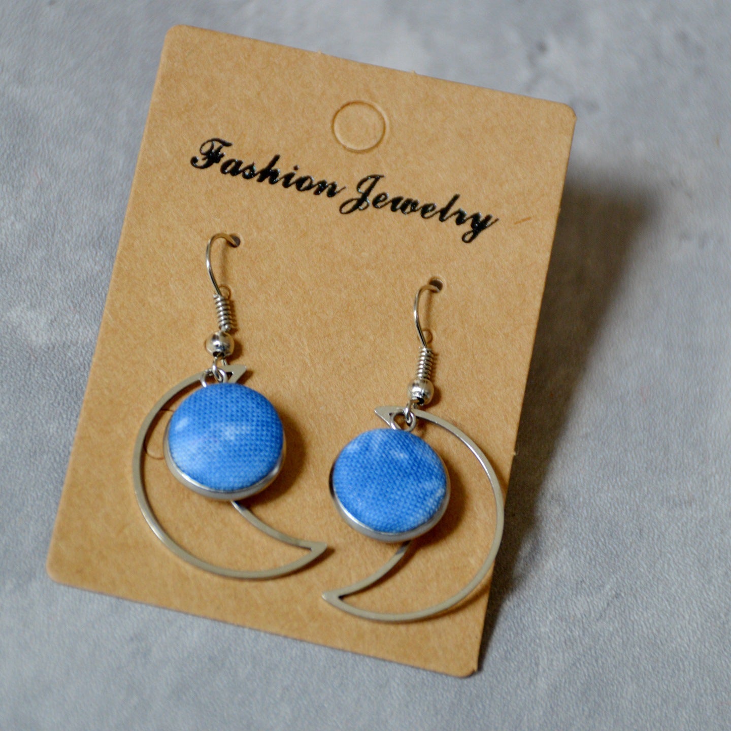 Blue Dyed Fabric Ethnic Style Handmade Simple Inlaid Earrings