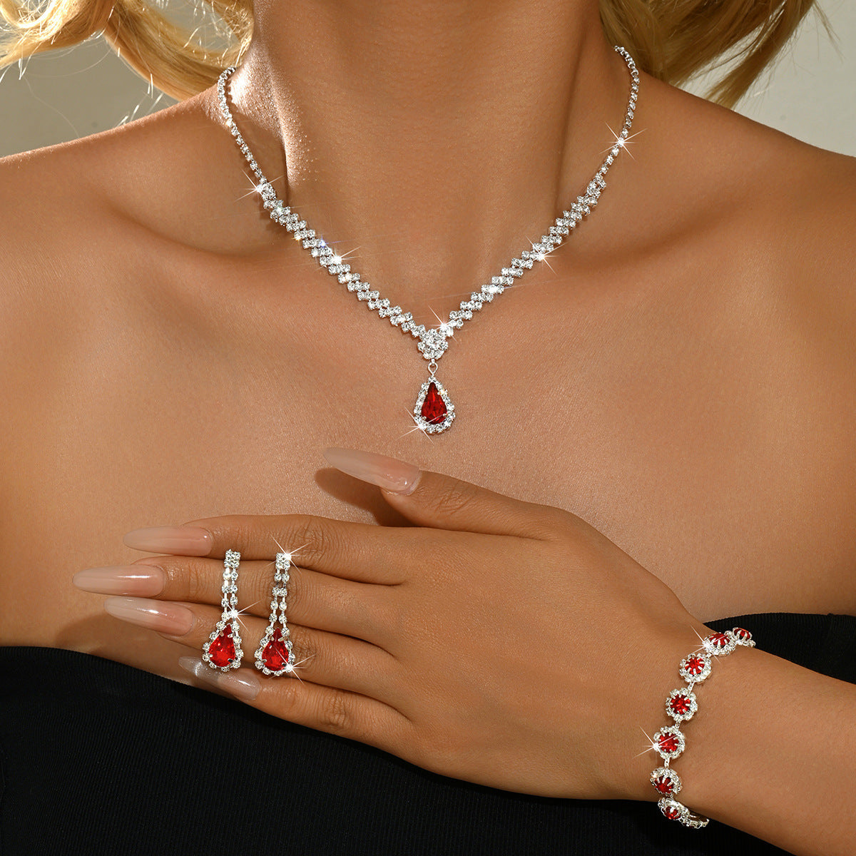 Bridal Wedding Suit Evening Dress Three-piece Jewelry Set