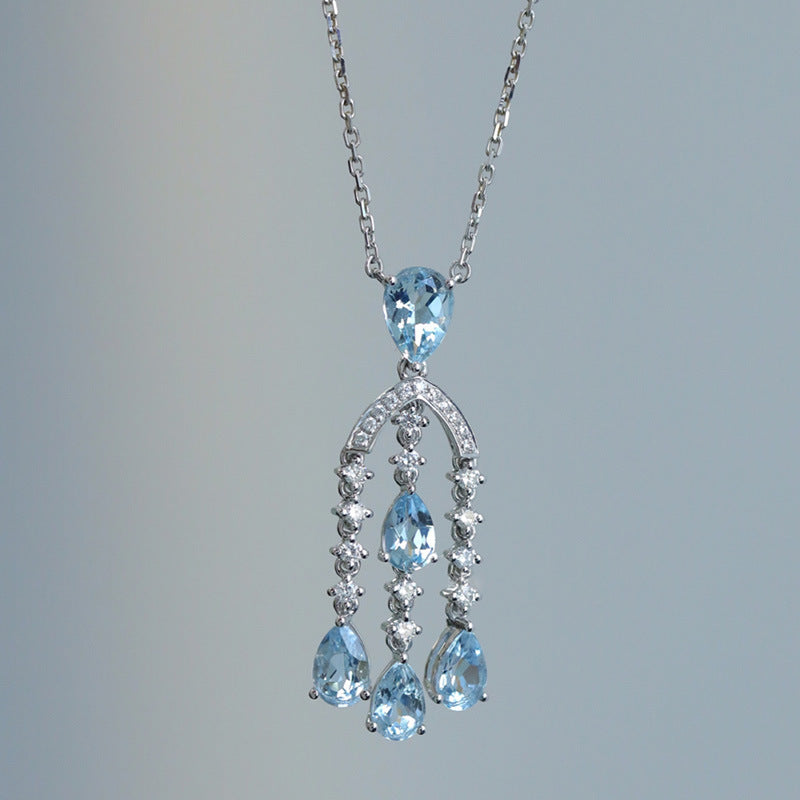 Women's Sier Aquamarine For Light Luxury Minority Design Blue Necklaces