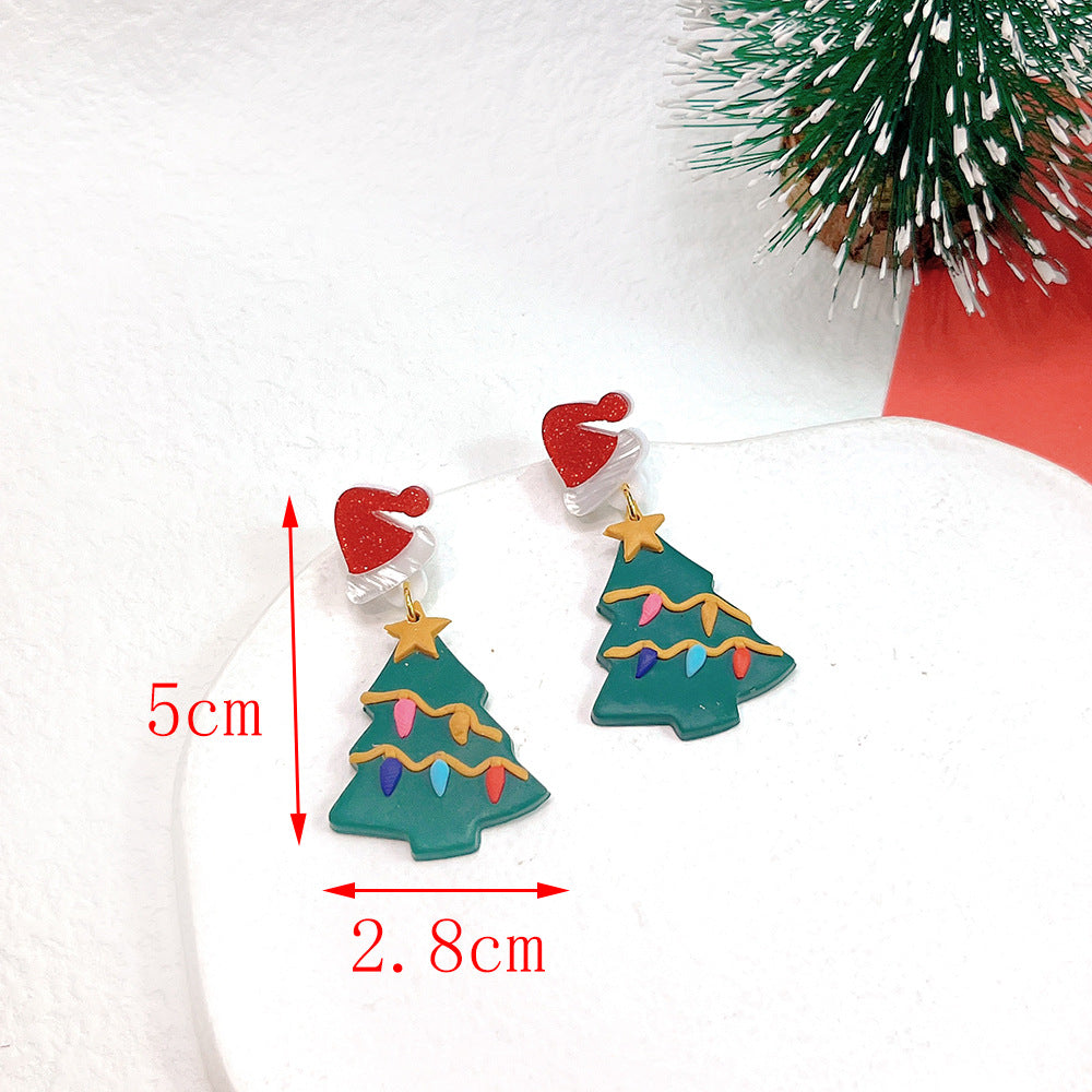 Christmas Jewelry Plaid Geometric Snowman Ear Earrings