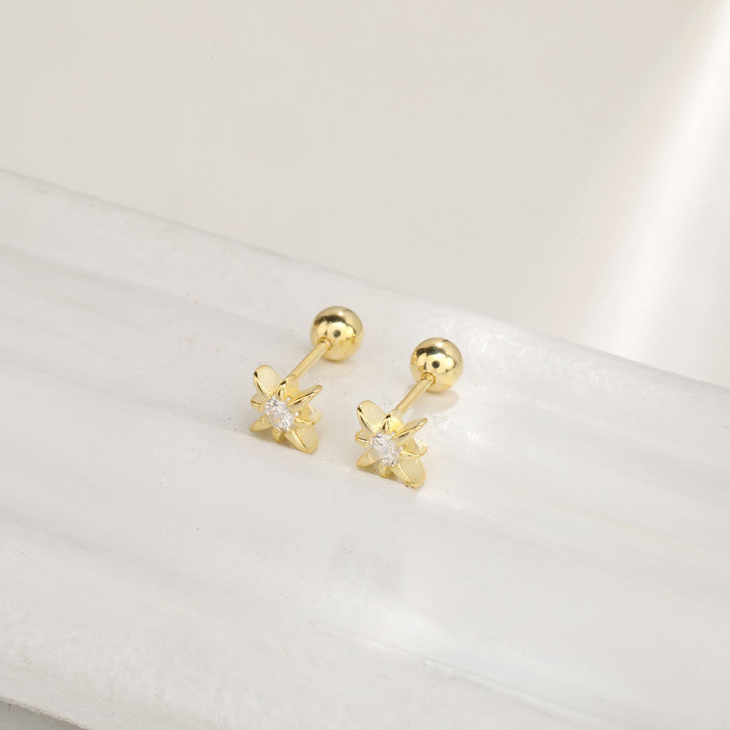 Women's & Men's Small Star Shiny Zircon Sier Screw For Style Earrings